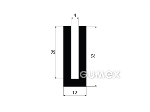 "U" Gummiprofil, 32x12/4mm, 60°ShA, NBR, -40°C/+70°C, schwarz, 